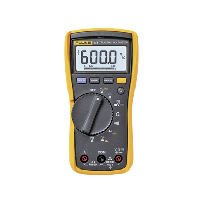 Multímetro Digital para Electricista, Para Pruebas de Capacitancia y Diodos, Uso con Voltaje Máximo de 600 V, Pantalla LED Retroiluminada - Fluke 115