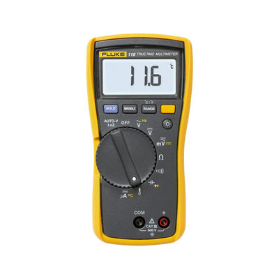 Multímetro Digital para Electricista, con Termómetro Integrado para Aplicaciones HVAC, Uso con Voltaje Máximo de 600 V, Pantalla LED Retroiluminada - Fluke 116