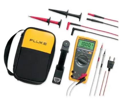 [FLUKE-179/EDA2] Kit Multímetro Digital Portátil de Verdadero Valor Eficaz con pantalla retroiluminada. incluye cables de prueba mas largos y pinzas tipo cocodrilo mas grandes.