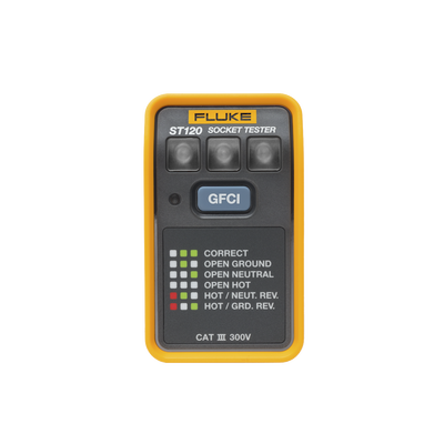 [ST120] Probador de Tomacorriente Eléctrico Estándar o GFCI, Con LEDs de Alto Brillo y Gráfico Incluido Para Verificar Rápida y Fácilmente el Cableado - Fluke ST120